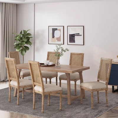 Set of 6 Regina French Country Wood and Cane Upholstered Dining Chairs - Christopher Knight Home Set Of 6 Regina French Country Wood And Cane Upholstered Dining Chairs - Christopher Knight Home -Home Furn Store GUEST 07628cee 969f 4f4c a1b3 a592789714f1