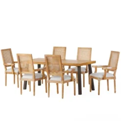 7pc Chatau Farmhouse Fabric Upholstered Wood And Cane Dining Set - Christopher Knight Home -Home Furn Store GUEST 0c1d47a8 0a60 4947 ba10 89b2ab7ab439