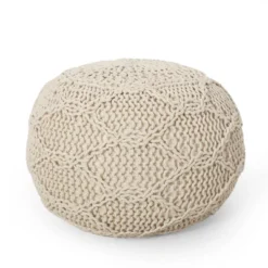 Morven Modern Knitted Cotton Round Pouf - Christopher Knight Home -Home Furn Store GUEST 0d334a87 54e2 46ff 8092 78d350134469