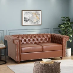 Brinkhaven Contemporary Button Tufted Loveseat With Nailhead Trim - Christopher Knight Home