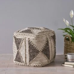 Tamsin Boho Handcrafted Cube Pouf Gray/Ivory - Christopher Knight Home -Home Furn Store GUEST 1101c98e 4d31 4c4f b788 0d5f2398df6c