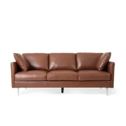 Brockbank Modern Faux Leather 3 Seater Sofa With Pillows - Christopher Knight Home -Home Furn Store GUEST 112d594c 0a67 4e55 9bc1 d41a0cbe3482