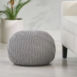 Hershel Modern Knitted Cotton Round Pouf - Christopher Knight Home