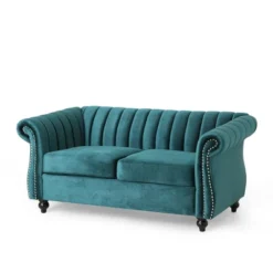Glenmont Modern Glam Channel Stitch Velvet Loveseat With Nailhead Trim - Christopher Knight Home -Home Furn Store GUEST 26cd1e7c 202a 408e 8f8b 90f7746c5b58