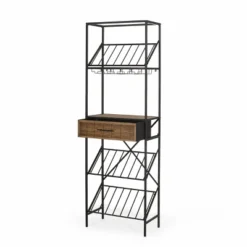 Boster Boho Industrial 21 Bottle Floor Wine Rack With Storage Natural/Black - Christopher Knight Home -Home Furn Store GUEST 2a6741be 901a 4862 8465 b2ad6ec26050