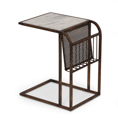 Zeyer Boho Glam Handcrafted Marble Top C-Shaped Side Table with Magazine Rack Natural White/Antique Brass - Christopher Knight Home Zeyer Boho Glam Handcrafted Marble Top C-Shaped Side Table With Magazine Rack Natural White/Antique Brass - Christopher Knight Home -Home Furn Store GUEST 2e8086f8 8cd9 420b bd3d 418f8eff7813