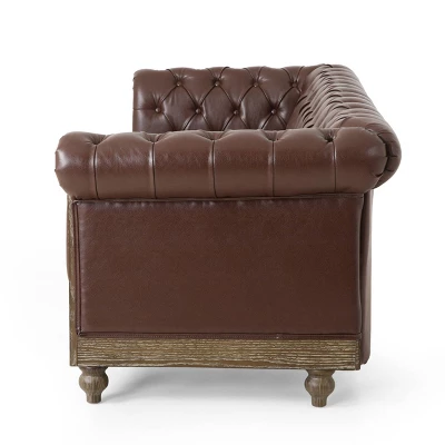 Castalia Chesterfield Tufted 3 Seater Sofa with Nailhead Trim Dark Brown/Natural - Christopher Knight Home Castalia Chesterfield Tufted 3 Seater Sofa With Nailhead Trim Dark Brown/Natural - Christopher Knight Home -Home Furn Store GUEST 2ec34203 f020 47f9 bd5c 934690e85999