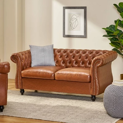 Silverdale Traditional Chesterfield Loveseat Cognac Brown/Dark Brown - Christopher Knight Home Silverdale Traditional Chesterfield Loveseat Cognac Brown/Dark Brown - Christopher Knight Home -Home Furn Store GUEST 320cb061 0f09 422a a6d4 12a3f321c176
