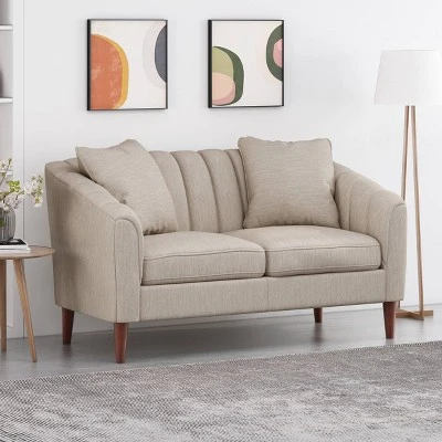Gamay Contemporary Channel Stitched Fabric Loveseat Beige/Dark Walnut - Christopher Knight Home Gamay Contemporary Channel Stitched Fabric Loveseat Beige/Dark Walnut - Christopher Knight Home -Home Furn Store GUEST 32a40821 2a7d 4abd 9b7c c19cb9a8e37a