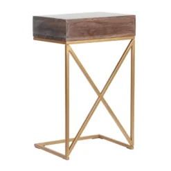 Bucyrus Rustic Glam Handcrafted Acacia Wood C Shaped Side Table Dark Brown/Gold - Christopher Knight Home -Home Furn Store GUEST 4028a3c5 68c9 4450 821f ee1f6f659379