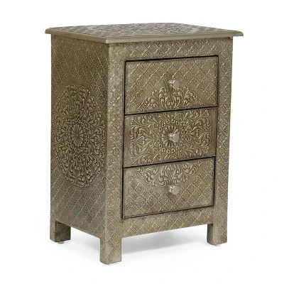 Deschutes Handcrafted Boho 3 Drawer Nightstand Silver - Christopher Knight Home Deschutes Handcrafted Boho 3 Drawer Nightstand Silver - Christopher Knight Home -Home Furn Store GUEST 40dfc9ad b017 4b62 9075 82bdf3565493