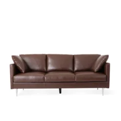 Brockbank Modern Faux Leather 3 Seater Sofa With Pillows - Christopher Knight Home -Home Furn Store GUEST 460244b0 449e 488f 92c5 40b6fc0ffb69