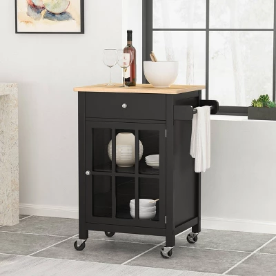 Maynard Contemporary Glass Paneled Kitchen Cart Natural/Black - Christopher Knight Home Maynard Contemporary Glass Paneled Kitchen Cart Natural/Black - Christopher Knight Home -Home Furn Store GUEST 5534fba9 4fca 47be 9db0 fee1c507fb13