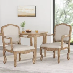 Set Of 2 Andrea French Country Wood Upholstered Dining Armchairs - Christopher Knight Home