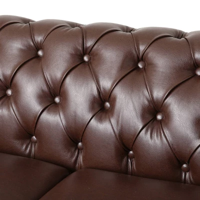 Castalia Chesterfield Tufted 3 Seater Sofa with Nailhead Trim Dark Brown/Natural - Christopher Knight Home Castalia Chesterfield Tufted 3 Seater Sofa With Nailhead Trim Dark Brown/Natural - Christopher Knight Home -Home Furn Store GUEST 6136b96a 56df 43a1 8a89 eb8169bc79e5