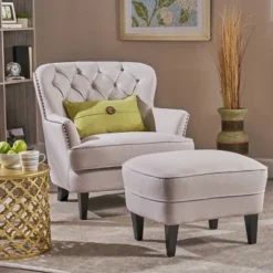Tafton Club Chair And Ottoman - Natural - Christopher Knight Home