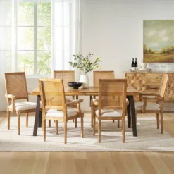 7pc Chatau Farmhouse Fabric Upholstered Wood And Cane Dining Set - Christopher Knight Home -Home Furn Store GUEST 6a5c5951 bf0b 414c 9e1c 72244ee4b85c
