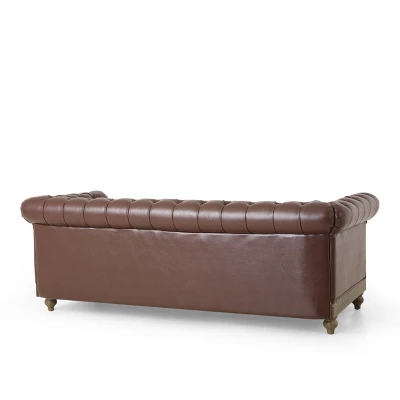 Castalia Chesterfield Tufted 3 Seater Sofa with Nailhead Trim Dark Brown/Natural - Christopher Knight Home Castalia Chesterfield Tufted 3 Seater Sofa With Nailhead Trim Dark Brown/Natural - Christopher Knight Home -Home Furn Store GUEST 6bcc9f14 71b9 452c 8408 bfc6f549c645