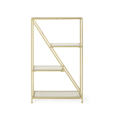 Kokesh Modern Glam Tempered Glass 3 Shelf Asymmetrical Bookcase Gold - Christopher Knight Home Kokesh Modern Glam Tempered Glass 3 Shelf Asymmetrical Bookcase Gold - Christopher Knight Home -Home Furn Store GUEST 76aac0ad 62b1 4356 b049 86166c87825f