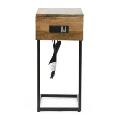 Oceola Modern Industrial Handcrafted Mango Wood C Shaped Side Table With Charging Port Natural/Black - Christopher Knight Home -Home Furn Store GUEST 7942104c 479a 4acc b804 da676b9fae50
