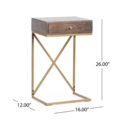 Bucyrus Rustic Glam Handcrafted Acacia Wood C Shaped Side Table Dark Brown/Gold - Christopher Knight Home -Home Furn Store GUEST 7c0f526e 3568 4c00 bdca 7e342ac7fb1d
