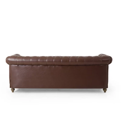 Castalia Chesterfield Tufted 3 Seater Sofa with Nailhead Trim Dark Brown/Natural - Christopher Knight Home Castalia Chesterfield Tufted 3 Seater Sofa With Nailhead Trim Dark Brown/Natural - Christopher Knight Home -Home Furn Store GUEST 817608e2 d60e 4686 b933 bcaac5df4f33