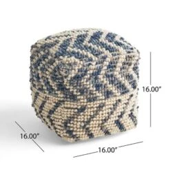 Freesia Boho Wool And Cotton Large Ottoman Pouf White/Blue - Christopher Knight Home 7 Freesia Boho Wool And Cotton Large Ottoman Pouf White/Blue - Christopher Knight Home -Home Furn Store GUEST 857a3e10 64fd 4ad3 b43c 597cd8f7d2e1