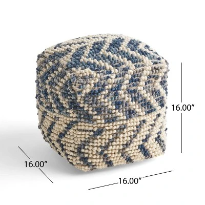 Freesia Boho Wool and Cotton Large Ottoman Pouf White/Blue - Christopher Knight Home Freesia Boho Wool And Cotton Large Ottoman Pouf White/Blue - Christopher Knight Home -Home Furn Store GUEST 857a3e10 64fd 4ad3 b43c 597cd8f7d2e1