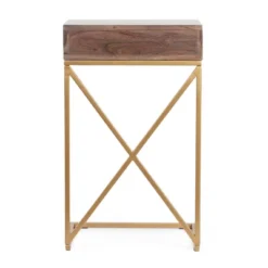 Bucyrus Rustic Glam Handcrafted Acacia Wood C Shaped Side Table Dark Brown/Gold - Christopher Knight Home -Home Furn Store GUEST 85fc6810 f72b 4abc 8721 7628bf75f9d1
