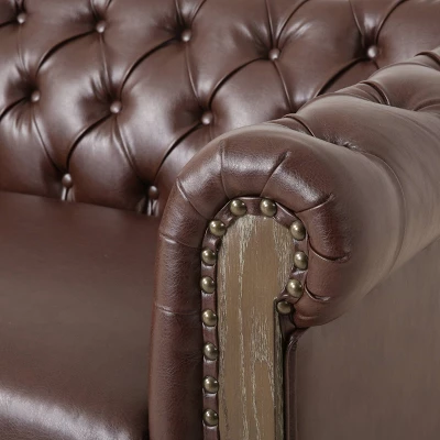 Castalia Chesterfield Tufted 3 Seater Sofa with Nailhead Trim Dark Brown/Natural - Christopher Knight Home Castalia Chesterfield Tufted 3 Seater Sofa With Nailhead Trim Dark Brown/Natural - Christopher Knight Home -Home Furn Store GUEST 86d08740 f469 4a4e 95ee c19e45d3ae35