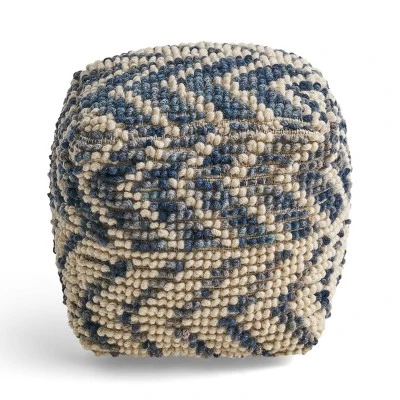 Freesia Boho Wool and Cotton Large Ottoman Pouf White/Blue - Christopher Knight Home Freesia Boho Wool And Cotton Large Ottoman Pouf White/Blue - Christopher Knight Home -Home Furn Store GUEST 971e175c dfd7 4555 b377 f66918a3f6aa