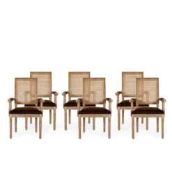 Set Of 6 Maria French Country Wood And Cane Upholstered Dining Chairs - Christopher Knight Home -Home Furn Store GUEST aa56b939 e053 4c67 8470 17d1edc3c179
