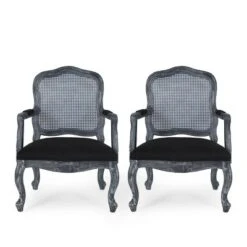 Set Of 2 Andrea French Country Wood And Cane Upholstered Dining Armchairs - Christopher Knight Home -Home Furn Store GUEST aac7cb3e c08e 4e47 aead 67a56d29d361