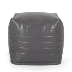Baddow Contemporary Faux Leather Channel Stitch Cube Pouf Gray - Christopher Knight Home -Home Furn Store GUEST b41a3f34 62a5 4e2f bbd5 cfddc19af141