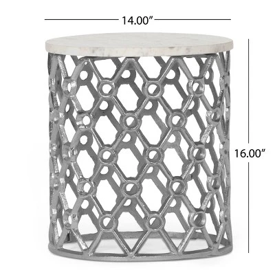 Lenhart Modern Glam Handcrafted Marble Top Aluminum Side Table Nickel/White - Christopher Knight Home Lenhart Modern Glam Handcrafted Marble Top Aluminum Side Table Nickel/White - Christopher Knight Home -Home Furn Store GUEST b572c300 826c 482d afc7 180a77d6357a