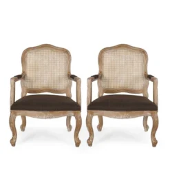 Set Of 2 Andrea French Country Wood And Cane Upholstered Dining Armchairs - Christopher Knight Home -Home Furn Store GUEST b651ad10 0e74 4fef 8ff7 3461b4d94982