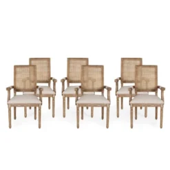 Set Of 6 Maria French Country Wood And Cane Upholstered Dining Chairs - Christopher Knight Home -Home Furn Store GUEST bab83799 919b 4733 b371 47f705a81437