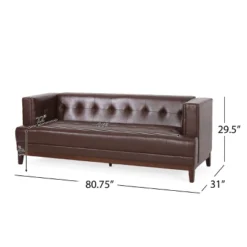 Raintree Mid Century Modern Faux Leather Tufted 3 Seater Sofa Dark Brown/Espresso - Christopher Knight Home -Home Furn Store GUEST bb3c3cef 4d8e 4b5b b7bc 6b74c61d4bd2
