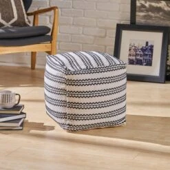 Layne Boho Cotton Pouf Natural/Black - Christopher Knight Home