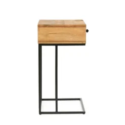 Gaudet Modern Industrial Handmade Mango Wood C Shaped Side Table With Drawer Natural/Black - Christopher Knight Home -Home Furn Store GUEST bbb681ad ab18 4ae6 aa63 000d317a8ab0