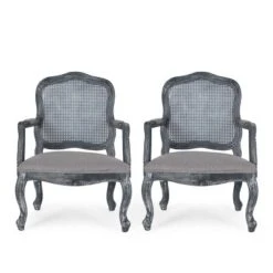 Set Of 2 Andrea French Country Wood And Cane Upholstered Dining Armchairs - Christopher Knight Home -Home Furn Store GUEST bdad5f66 0f30 4502 950c c9a2e420e6d9