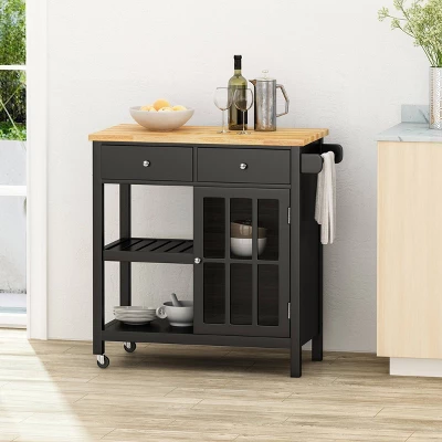 Byway Contemporary Kitchen Cart with Wheels Black/Natural - Christopher Knight Home Byway Contemporary Kitchen Cart With Wheels Black/Natural - Christopher Knight Home -Home Furn Store GUEST c63b5102 d8d7 4b10 9b0b 25385c831d0f