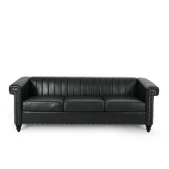 Drury Contemporary Channel Stitch 3 Seater Sofa With Nailhead Trim - Christopher Knight Home -Home Furn Store GUEST c76fd34a 71d9 4417 886c c1578ecad0e3
