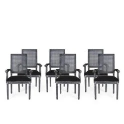Set Of 6 Maria French Country Wood And Cane Upholstered Dining Chairs - Christopher Knight Home -Home Furn Store GUEST ca7d7f6e 1dfa 4250 8fb6 52351edfbdf7