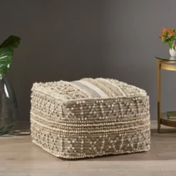Bonita Large Contemporary Wool And Cotton Pouf Ottoman White/Beige - Christopher Knight Home 7 Bonita Large Contemporary Wool And Cotton Pouf Ottoman White/Beige - Christopher Knight Home -Home Furn Store GUEST cac524e0 2c9e 4938 8158 bc3a0456d820