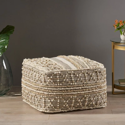 Bonita Large Contemporary Wool and Cotton Pouf Ottoman White/Beige - Christopher Knight Home Bonita Large Contemporary Wool And Cotton Pouf Ottoman White/Beige - Christopher Knight Home -Home Furn Store GUEST cac524e0 2c9e 4938 8158 bc3a0456d820