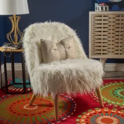 Cheryiie Faux Fur Accent Chair White - Christopher Knight Home