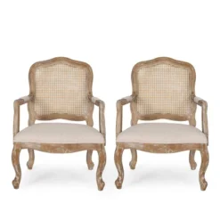 Set Of 2 Andrea French Country Wood And Cane Upholstered Dining Armchairs - Christopher Knight Home -Home Furn Store GUEST ce6f7316 eedf 4b44 80a0 c8f7c723ab13