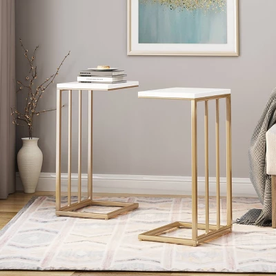 Set of 2 Baywinds Modern Glam C-Shaped Accent Table White/Champagne Gold - Christopher Knight Home Set Of 2 Baywinds Modern Glam C-Shaped Accent Table White/Champagne Gold - Christopher Knight Home -Home Furn Store GUEST cf281002 7614 45ec 843b 3b75be761a3a