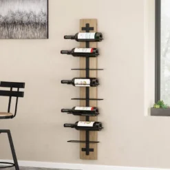 Toston Modern Industrial 8 Bottle Wall Mounted Wine Rack Natural/Black - Christopher Knight Home
